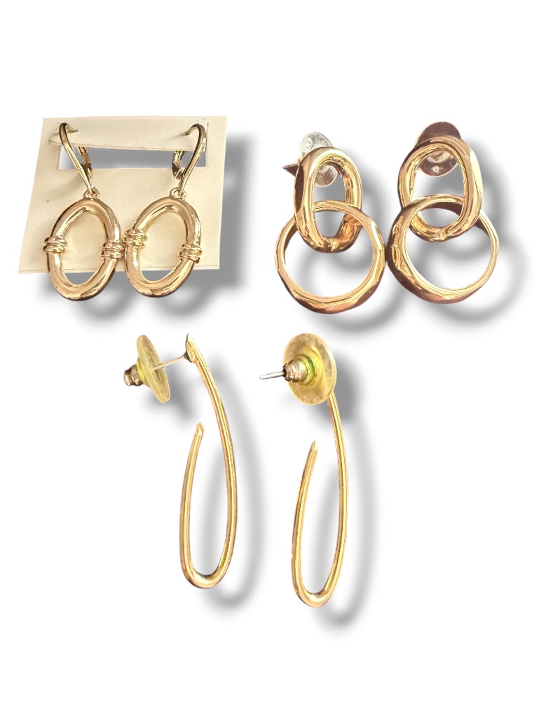 Womens Gold-Tone Earrings Trio Bundle Double Hoop Drop Earring Set Jewelry 20$